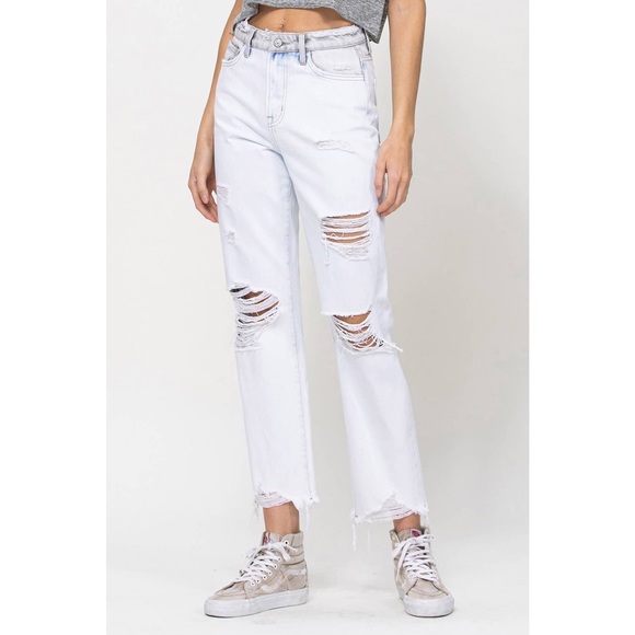 PRICE DROP Calliope Super High Rise Straight Crop Blocking Detail Jeans - Picture 2 of 14